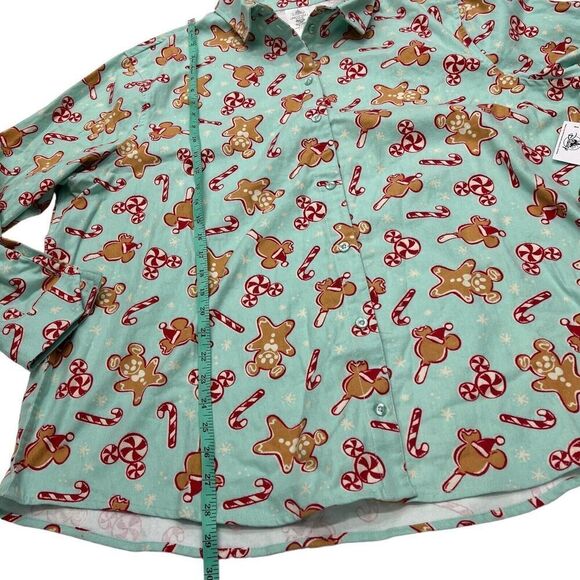 Disney Pajama Top Adult‎ 2X Mickey Mouse Long Sleeve Christmas Gingerbread Candy - Picture 7 of 8
